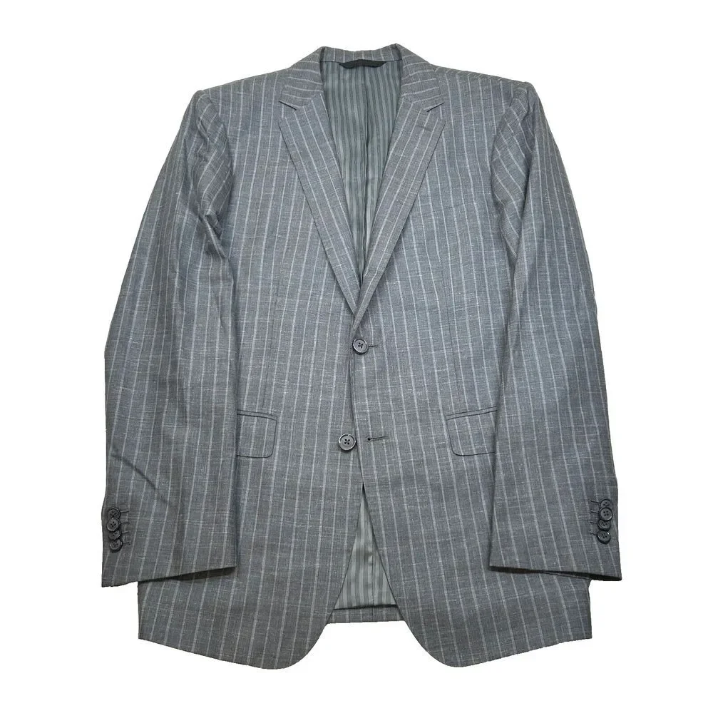 Banana Republic Silk Linen Sport Coat Mens 38R Grey Stripe Vitale Barberis Italy